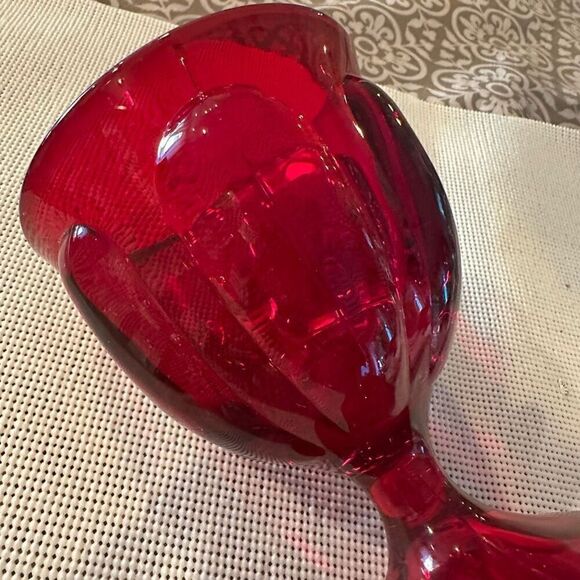Viking Glass Ruby Red 6-Petal Glass Compote Pedestal Jar with Cover Vintage - Picture 6 of 8